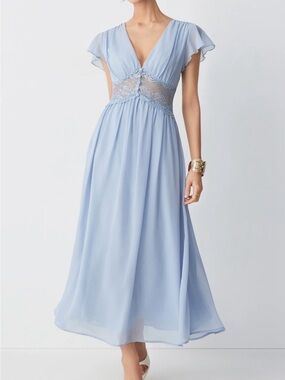 Cider Pale Blue Lace-Trim Chiffon Girl's Party Dress